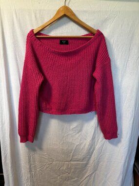 Pink Ribbed Cropped Sweater Off the Shoulder